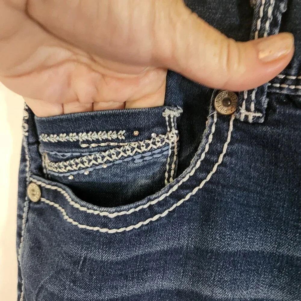 Ariya Jeans Women's Embellished Whisker Faded Jeans Size 15/16 Blue - Picture 4 of 15